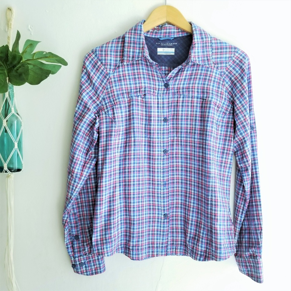 Columbia Omni-Shade Plaid Button Down Top M